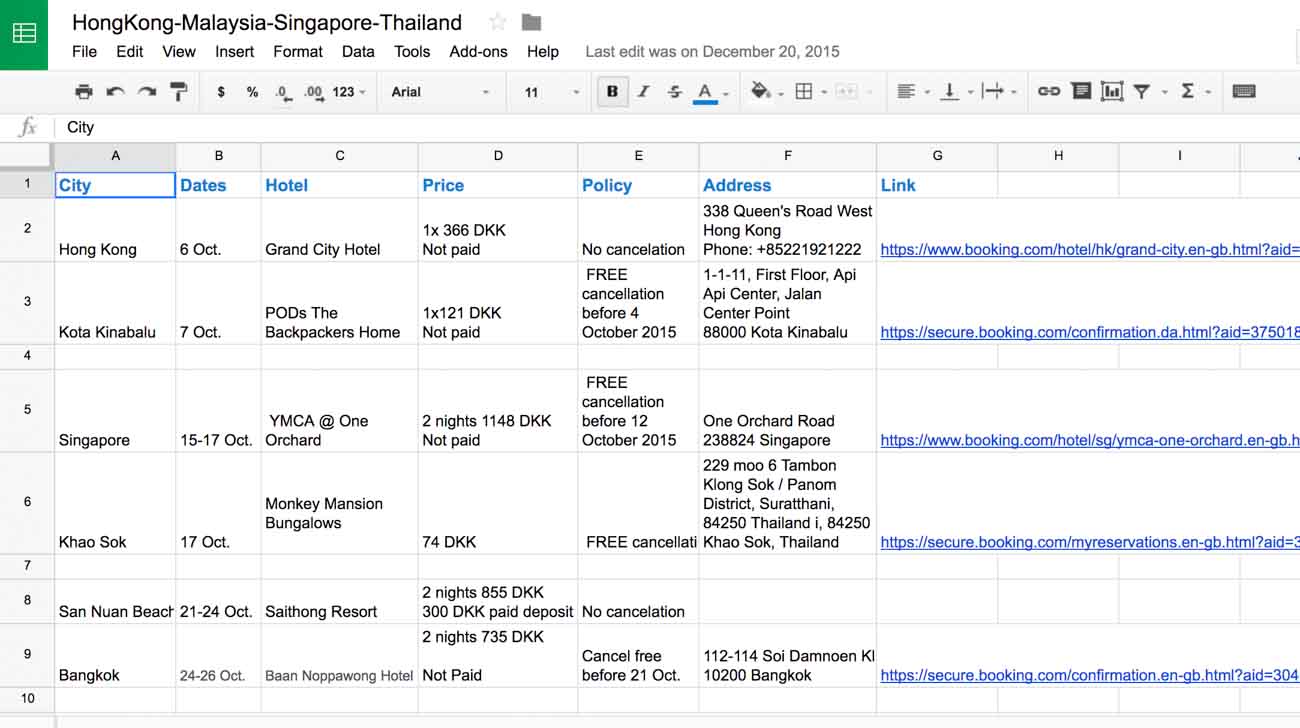 Plan My Trips - google-sheets