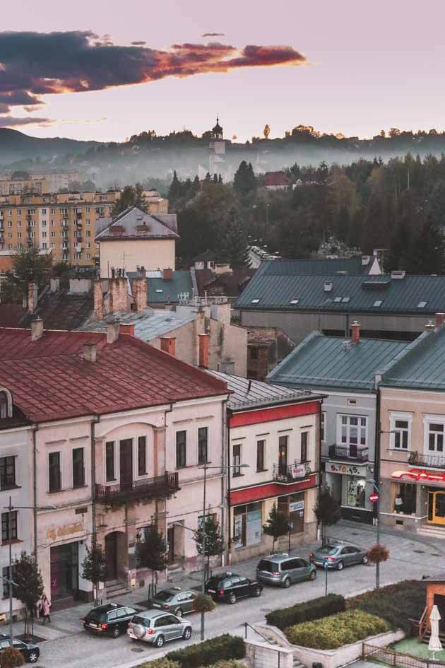 Gorlice Town Hall Tower View. The City of Light Gorlice- a Perfect Base for Exploration of Beskid Niski Mountains