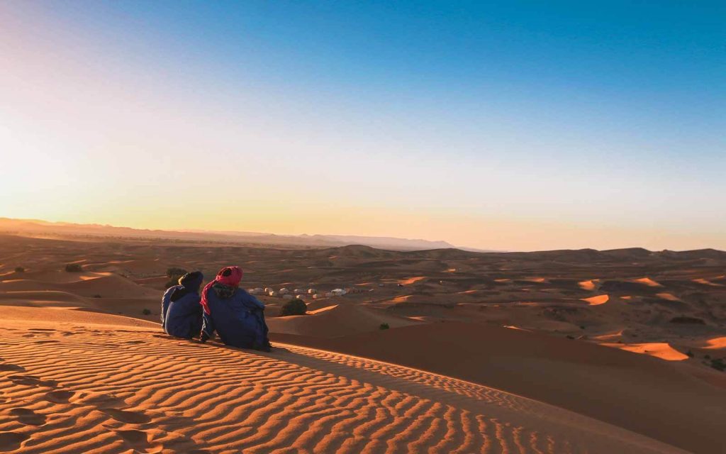 Sunset-at-Merzouga-desert-camp-One-Week-Morocco-Itinerary