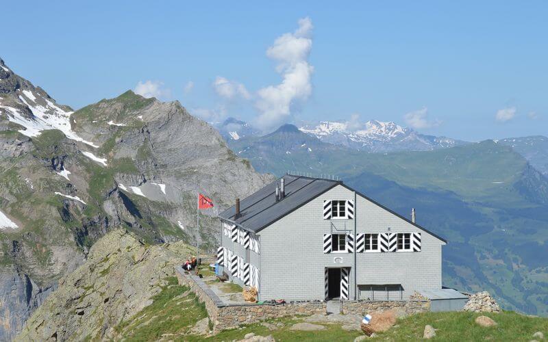 Hikes in Swiss alps. Glecksteinhütte SAC, exterior view.