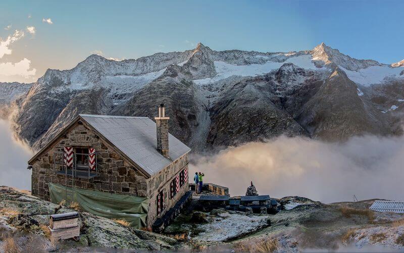 Hikes in Swiss Alps. Lauteraarhütte SAC, exterior view