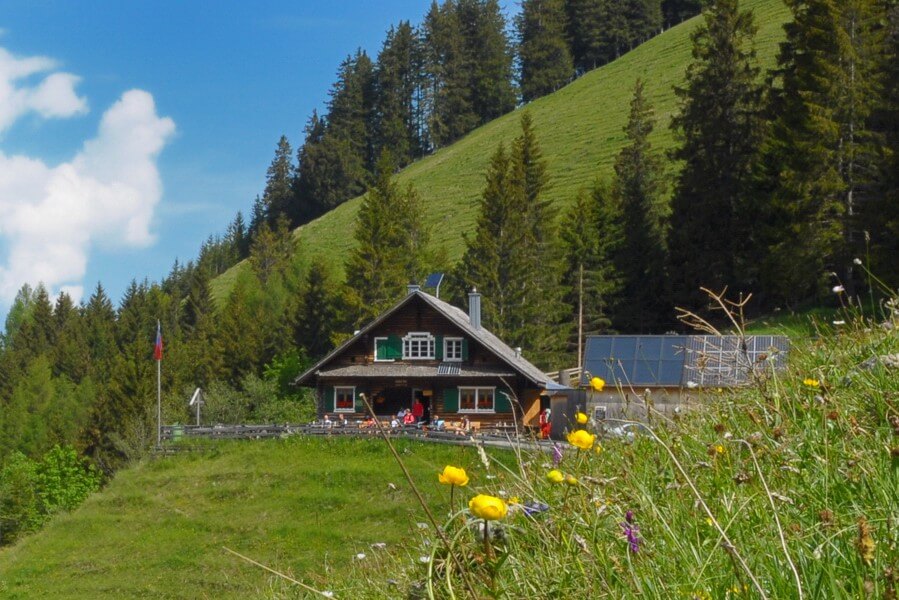 Hikes in Swiss Alps. The Gafadura hut, exterior view